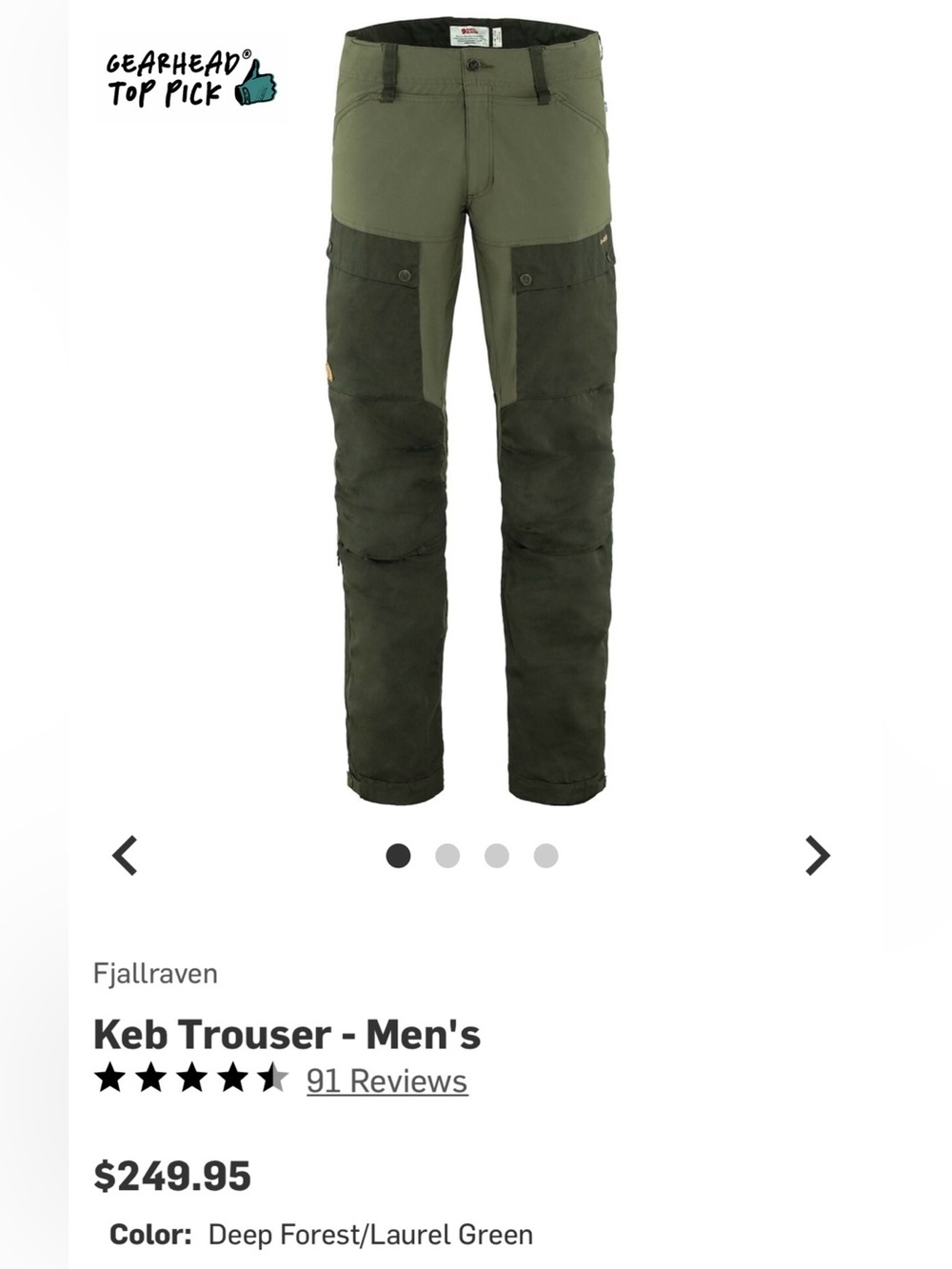 Fjällräven Keb Trousers Men’s US 40/EU 56 Deep Forest Laurel Green Hiking Pants